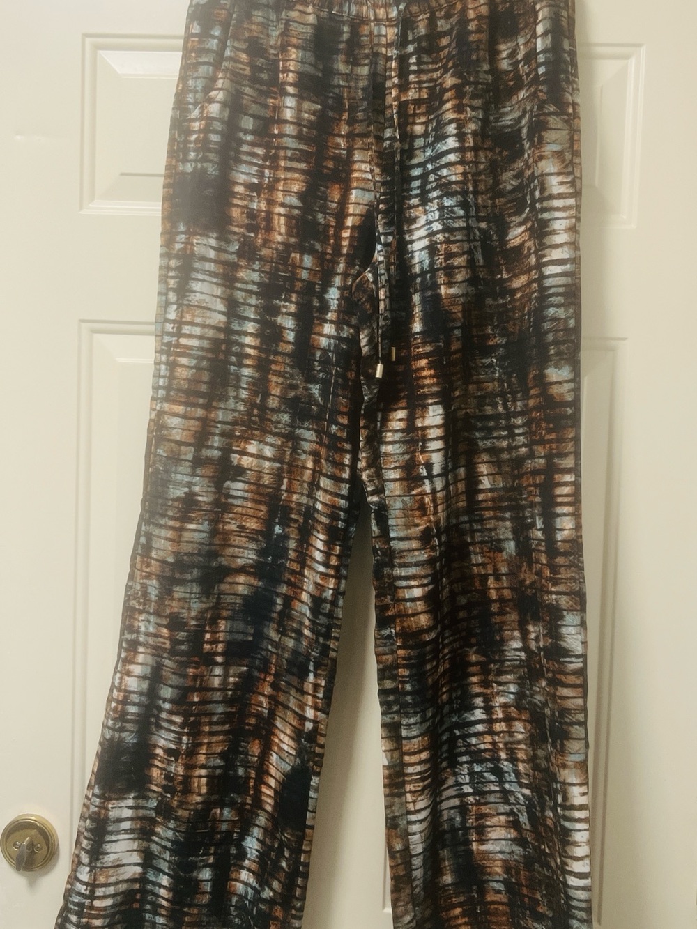 Women's Black & Brown Patterned Drawstring Pants (Bin 5-046)